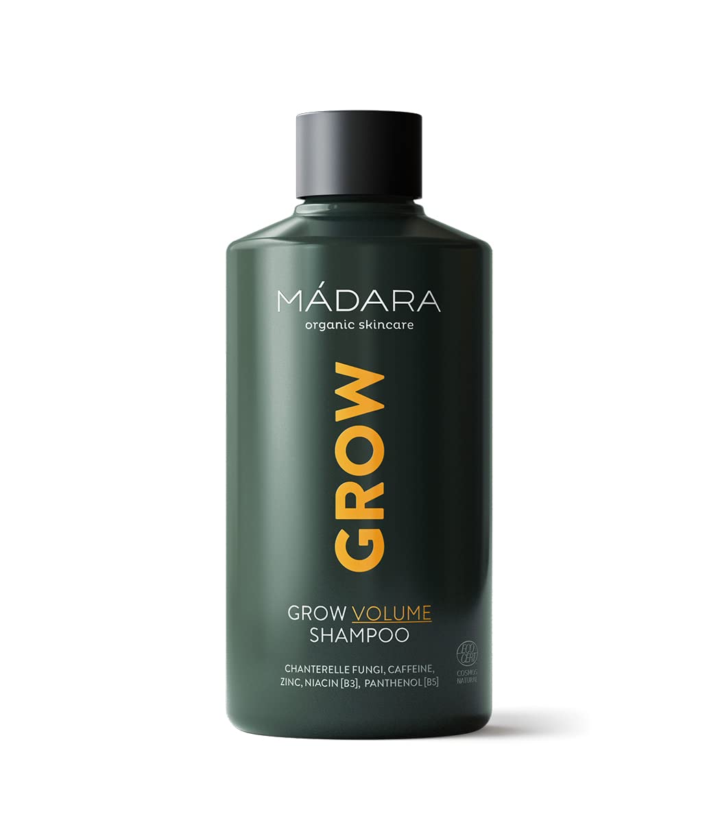 M?DARA Organic Skincare | Grow Volume Shampoo ? 250ml, With caffeine, biotin (B7) and niacin (B3), Fungi-based natural hair growth shampoo for fine,