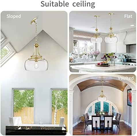 WUZUPS Chandelier Rustic Farmhouse Industrial Round Ceiling Pendant LED Light Fixture with Clear Glass Shades for Dining Room Kitchen Island Foyer Entryway, H 43 x W 34, E27 Base, Gold