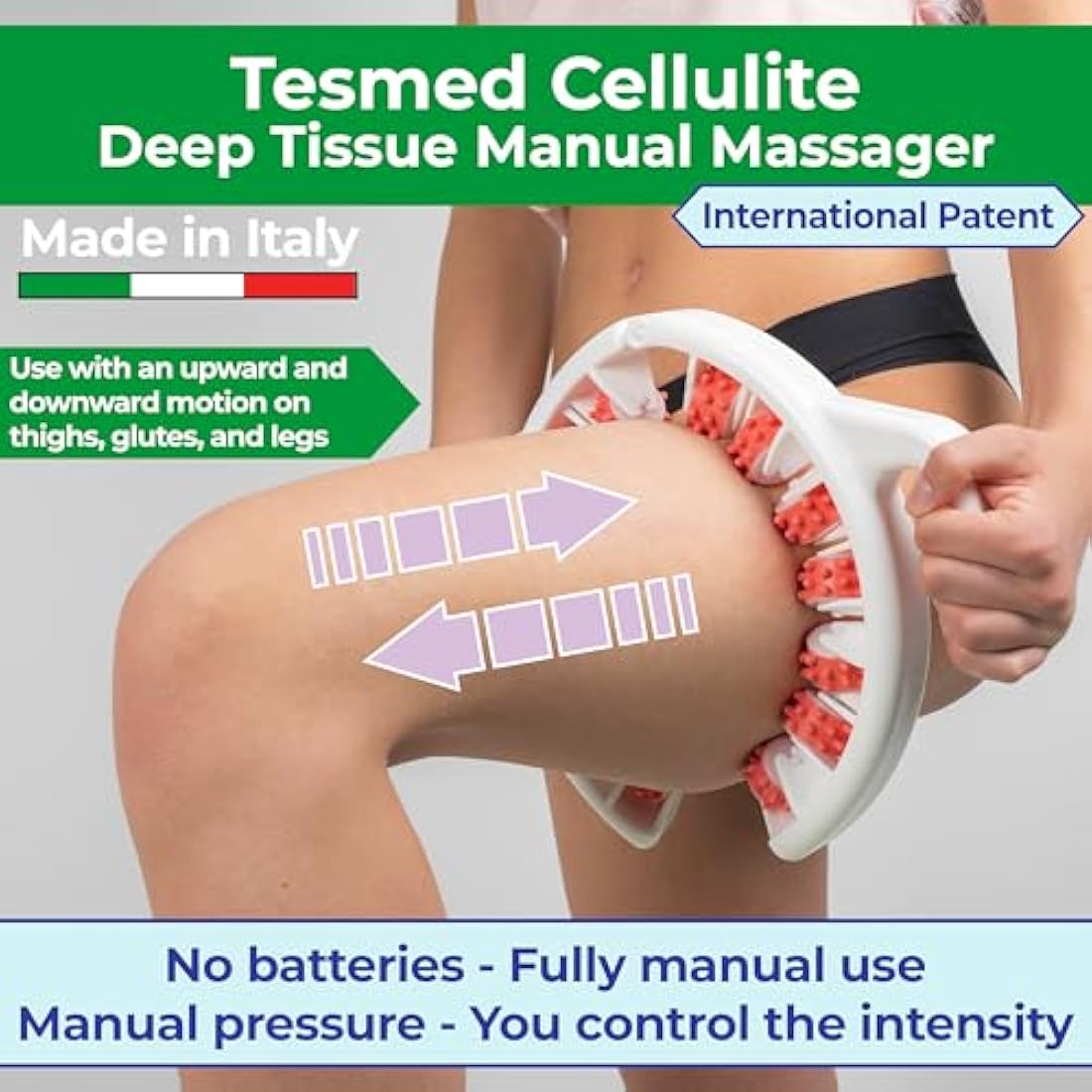 TESMED Cellulite – Manual Anti-Cellulite Massager, Made in Italy, Patented, with Triple Mechanical Action That Lift, Tighten, and Release The Skin - Cellulite Roller for Thighs and Buttocks (Pink)