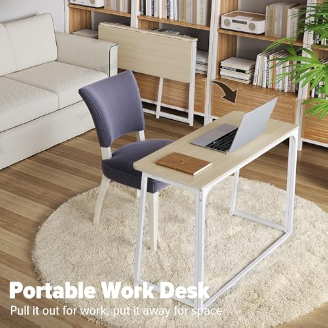 WOHOMO Folding Desk, Small Foldable Desk for Small Spaces, Space Saving Computer Table Writing Workstation for Home Office, Easy Assembly, Oak