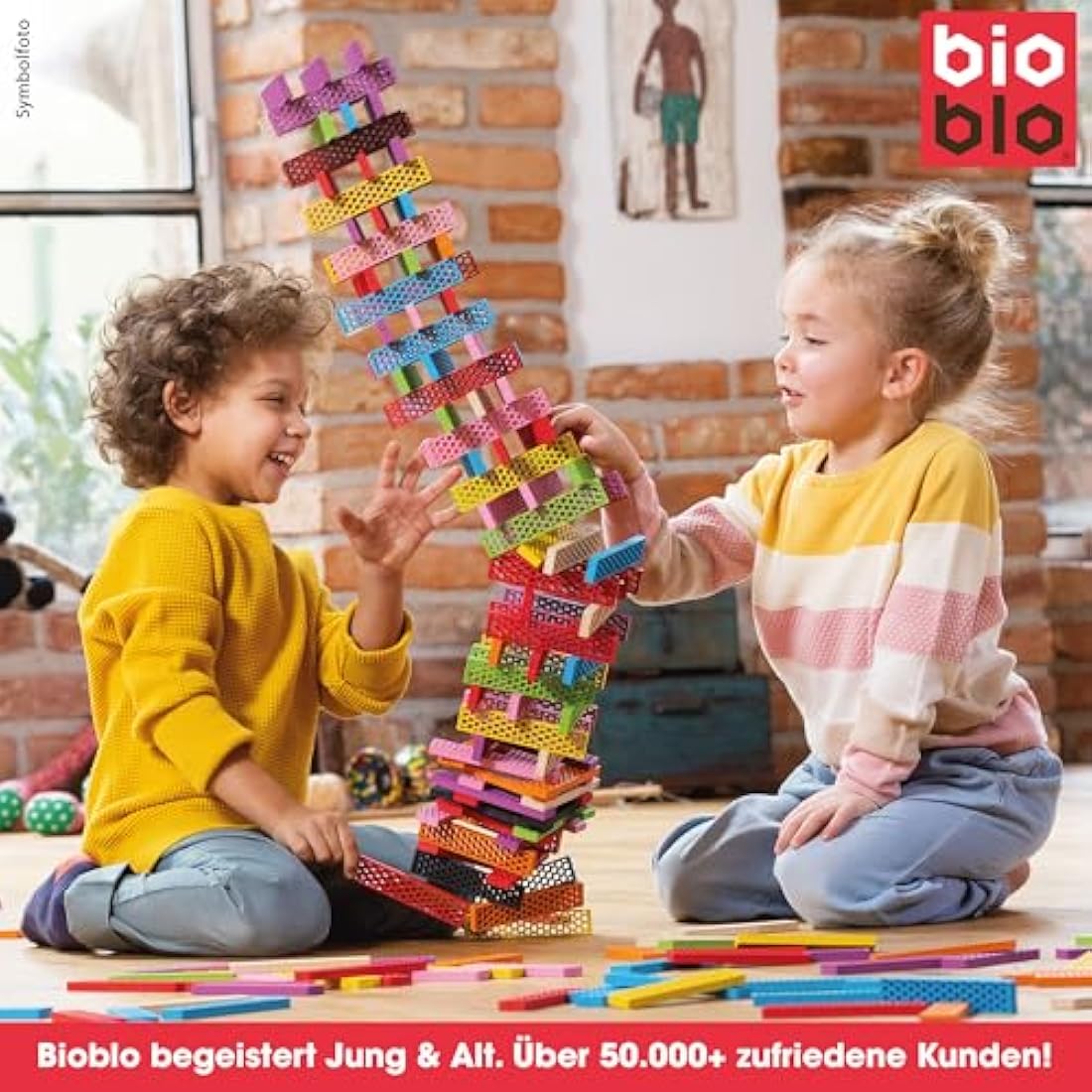 bioblo Funbox Pastel Mix 200 pieces | Sustainable colorful building blocks for children from 3 years | Wooden building blocks children's toys | STEM Montessori toys for stacking & balancing toy