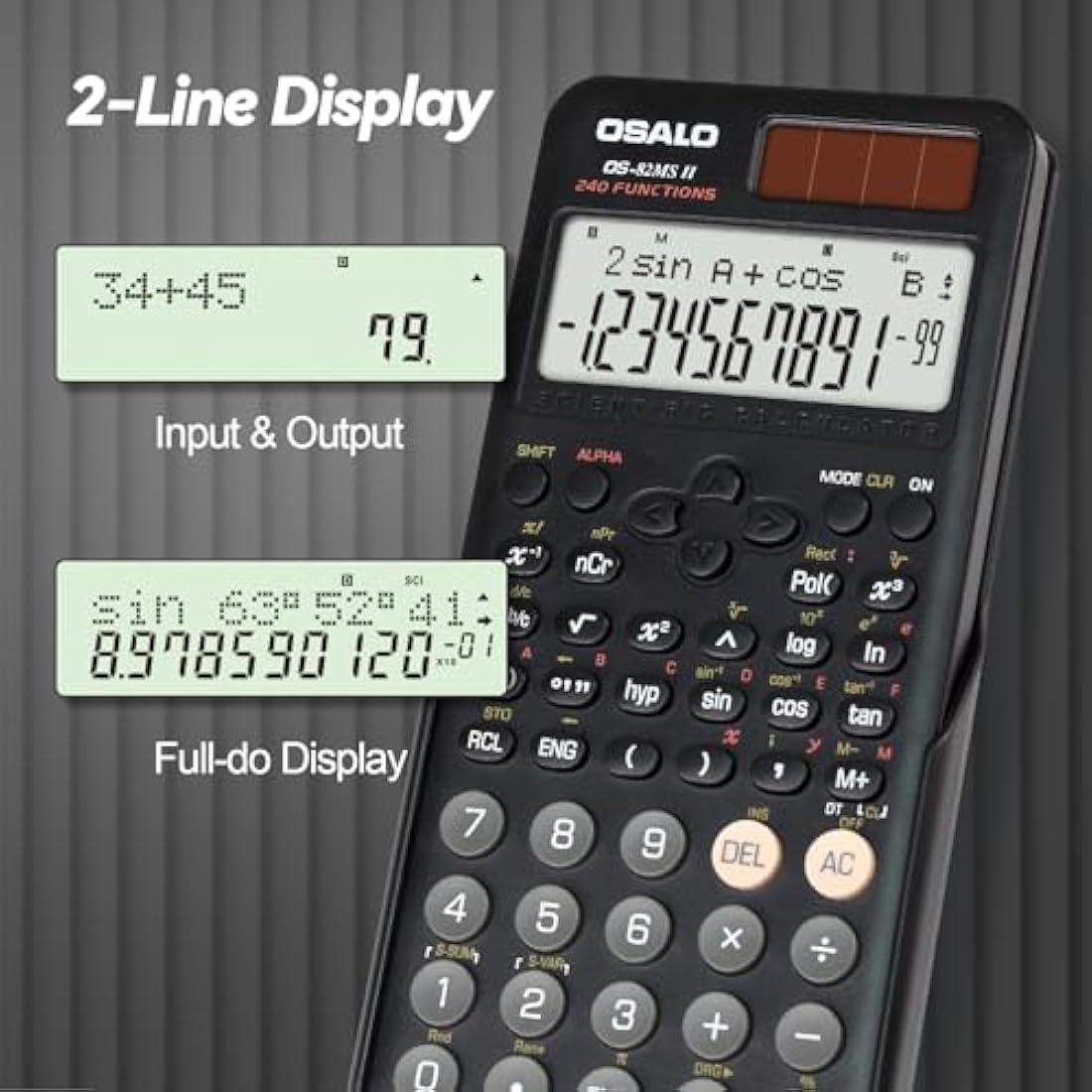 OSALO Scientific Calculator 240 Functions 2-line Display with Slide-on Cover for Secondary School Students (OS 82MS 2nd Edition)