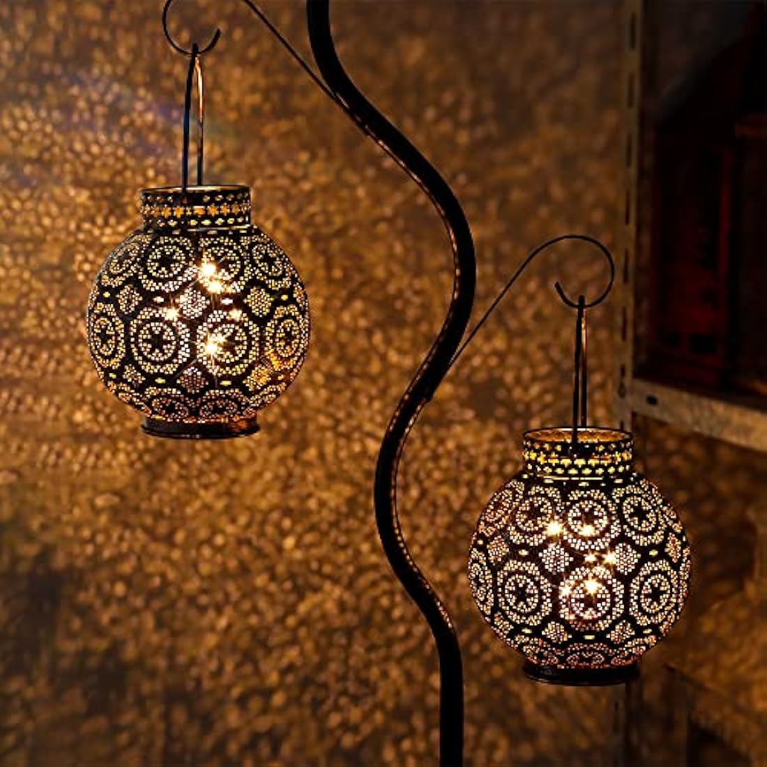TRIROCKS Set of 2 Moroccan Style Metal Table Lamp 18 cm H Battery Powered Cordless Lanterns with LED Fairy Lights Bulb Perfect for Home Living Room Parties Tabletop Indoors (Brown)