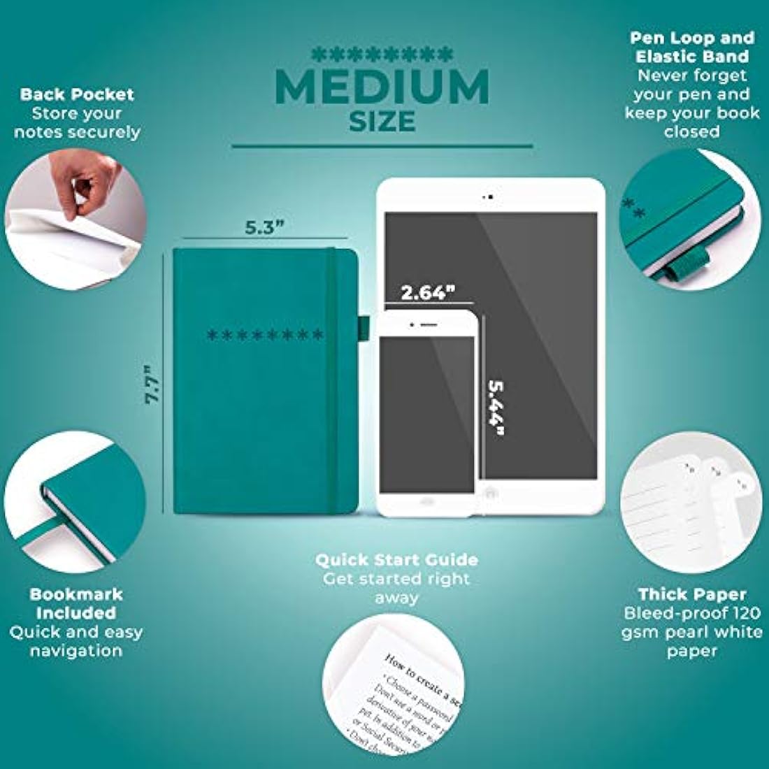 Legend Planner Password Book with Alphabetical tabs. Internet Address Keeper Logbook. Journal for Website Logins, Medium 13x19.5cm (Turquoise)
