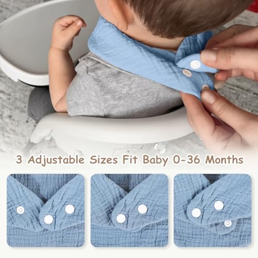Yoofoss Muslin Baby Bibs 10 Pack Dribble Bandana Bibs 100% Cotton Drool Bib for Teething Soft and Absorbent with Adjustable Snaps Blue and Orange …