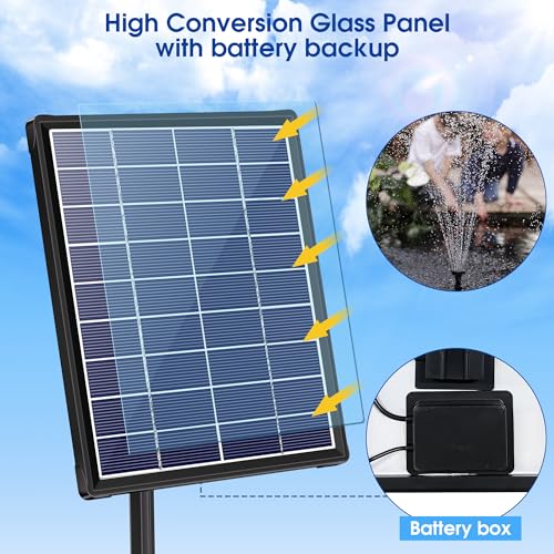 Biling 6W Solar Water Pump with 3000mAh Battery Backup 10 Nozzles Solar Pond Fountains Water Features for the Garden with 5ft Tubing for Bird Bath,