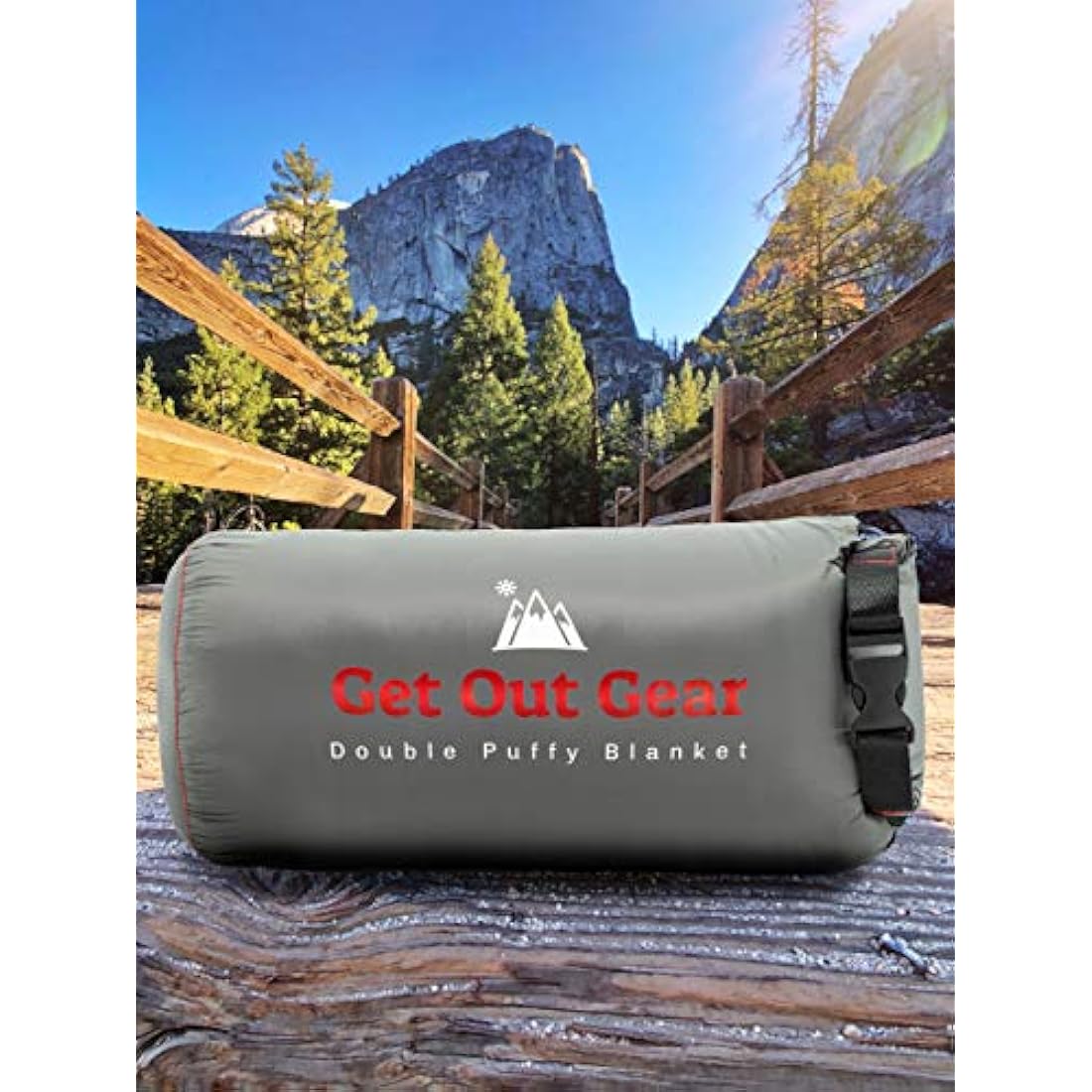 Get Out Gear Double Puffy Camping Blanket - Extra Puffy, Packable, Lightweight and Warm | Ideal for Outdoors, Travel, Stadium, Festivals, Beach, Hammock | Water-Resistant Camp Quilt (Gray/Burgundy)