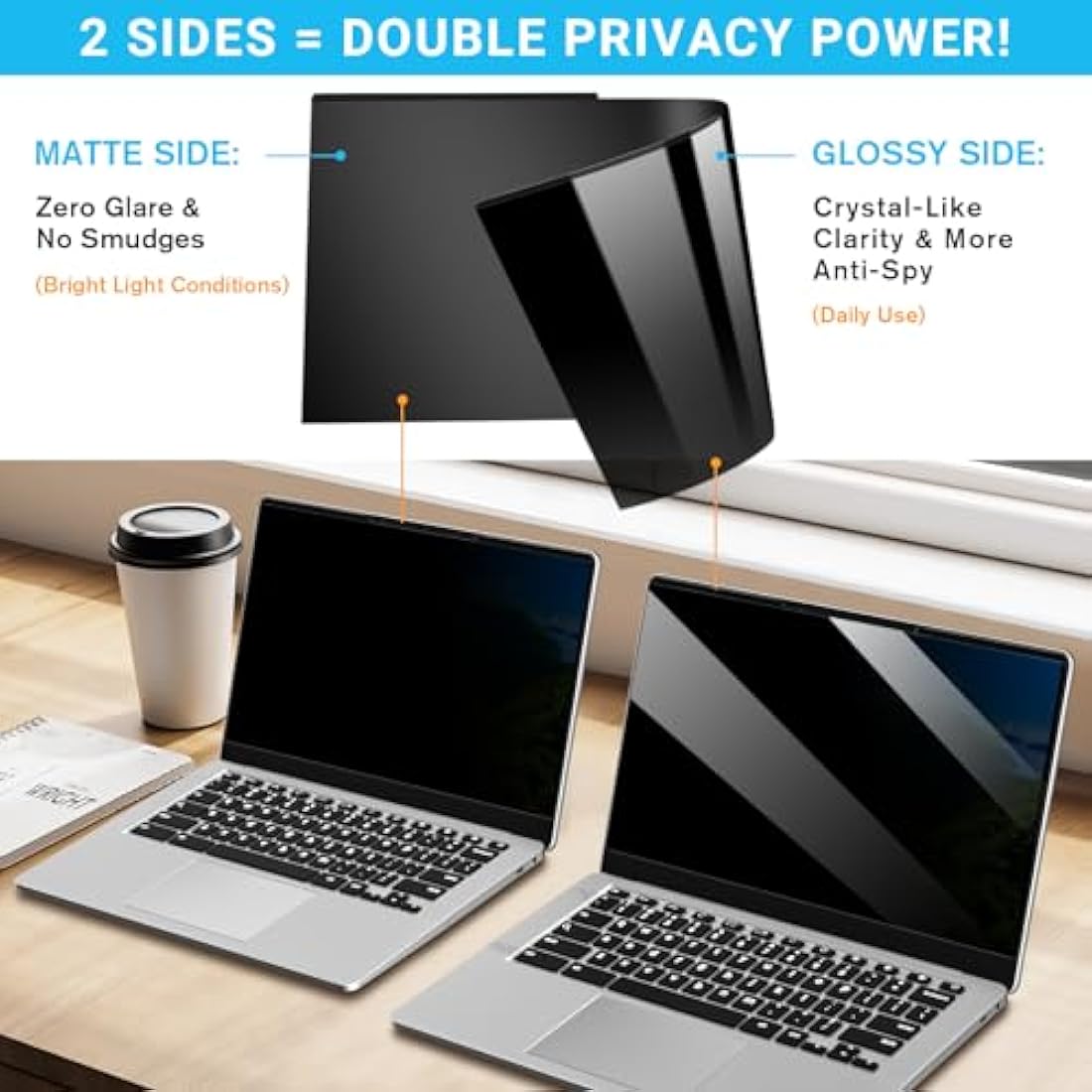 ZOEGAA Laptop Privacy Screen 14 Inch 16:9,Magnetic Removable Anti-Glare Blue Light Blocking Laptop Privacy Screen, Compatible with Dell/Lenovo/HP/Huawei/Acer/Asus
