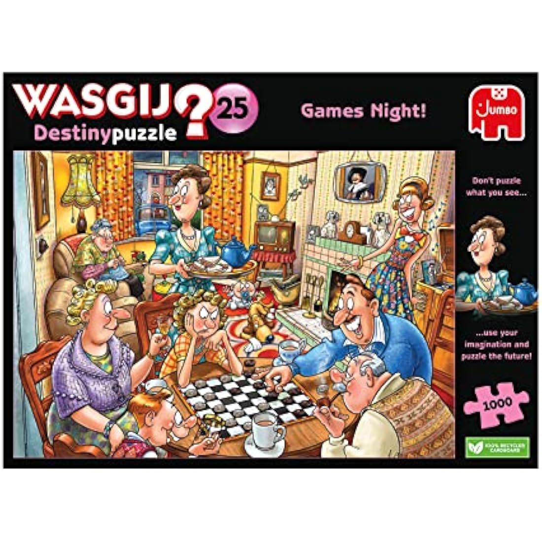 Wasgij Destiny 25, Games Night - 1000 Piece Jigsaw Puzzles for Adults - Colourful, Fun, Challenging & Brainteasing Adults Jigsaw Puzzle, Puzzle the Future - 100% Recycled Cardboard, 1000pcs - Jumbo