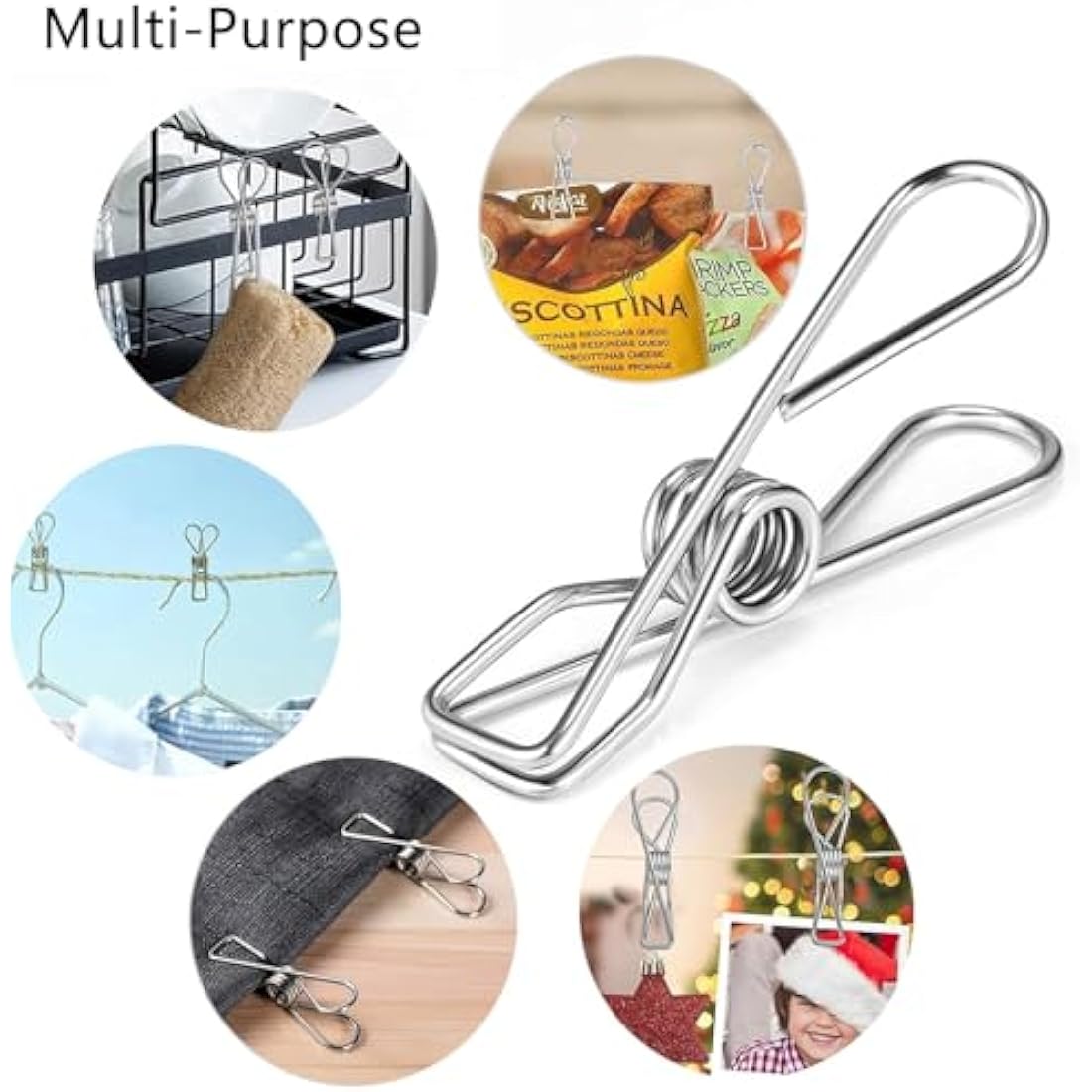 Skroad 48 Pack Clothes Pegs, Stainless Steel Laundry Hanging Clothesline Clips for Clothes, Paper Files, Snacks Seal