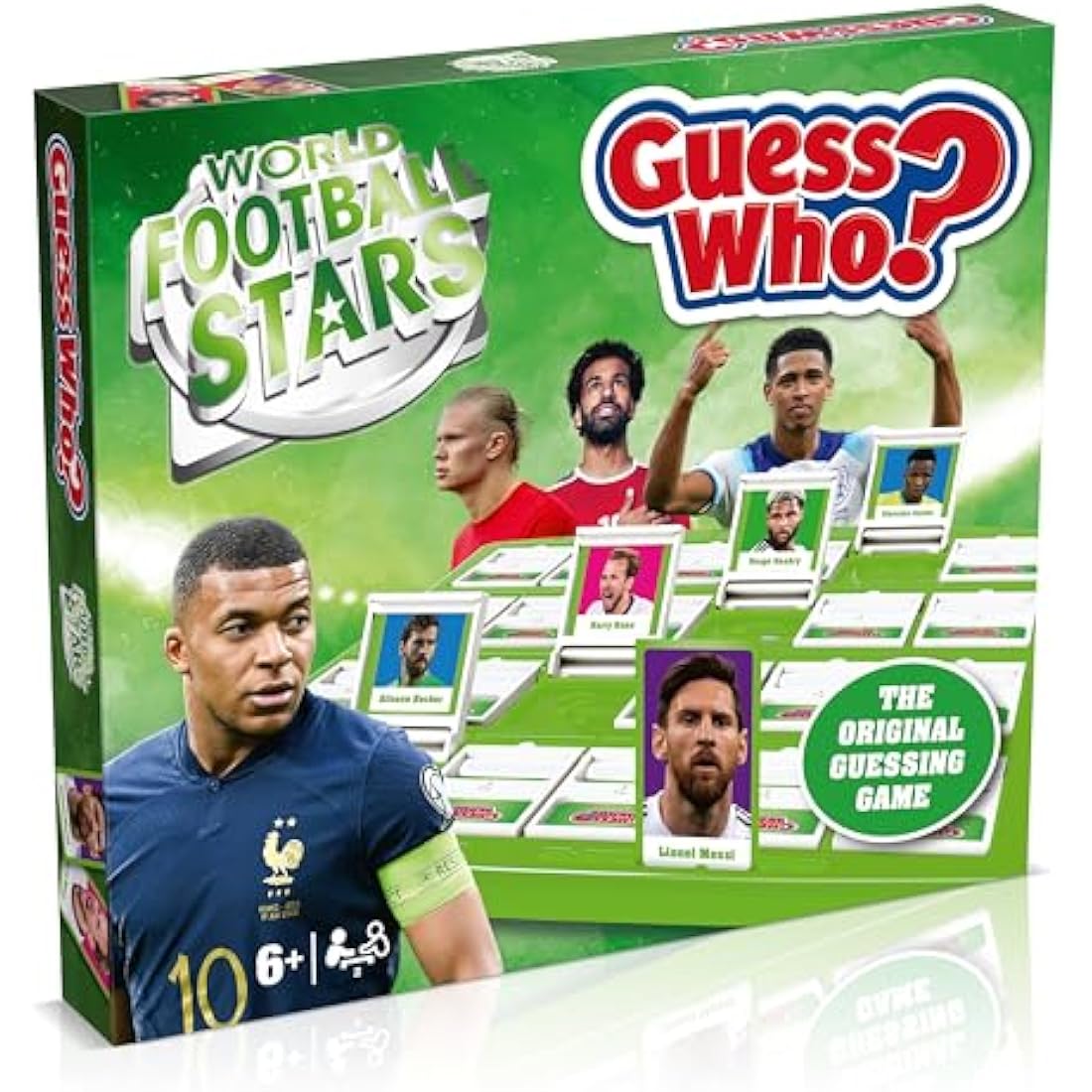 Winning Moves World Football Stars Guess Who? Board Game Green, Play with Messi, Neymar, Harry Kane, Salah, easy to set up, gift for ages 6 plus