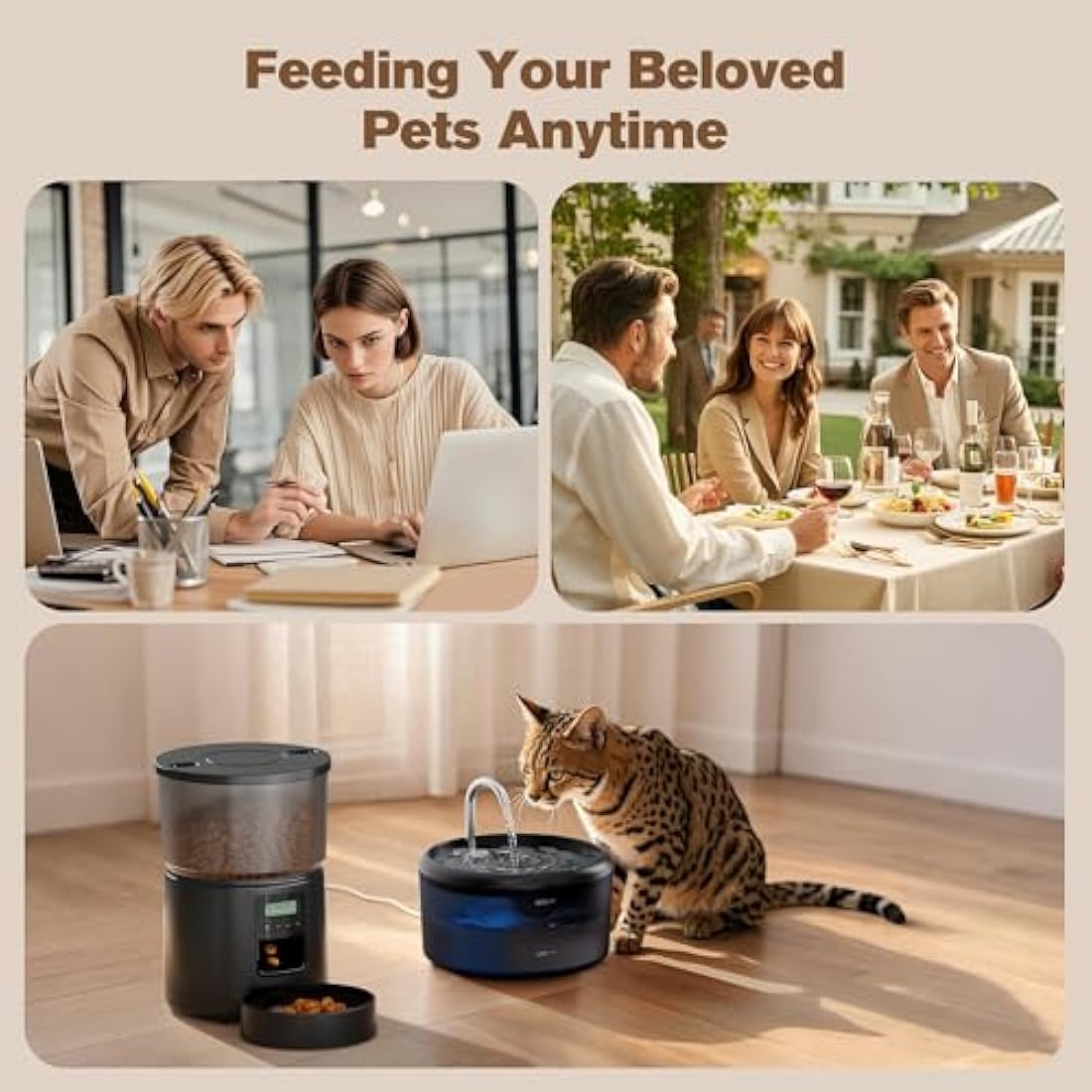 Automatic Cat Feeder and Water Fountain: Cat Food Dispenser with Timer and Pet Drinking Fountain Indoor, 3L Pet Feeder for Dry Food &2.4L Faucet Water Fountain Black, Auto Dog Bowl Programmable 6 Meal