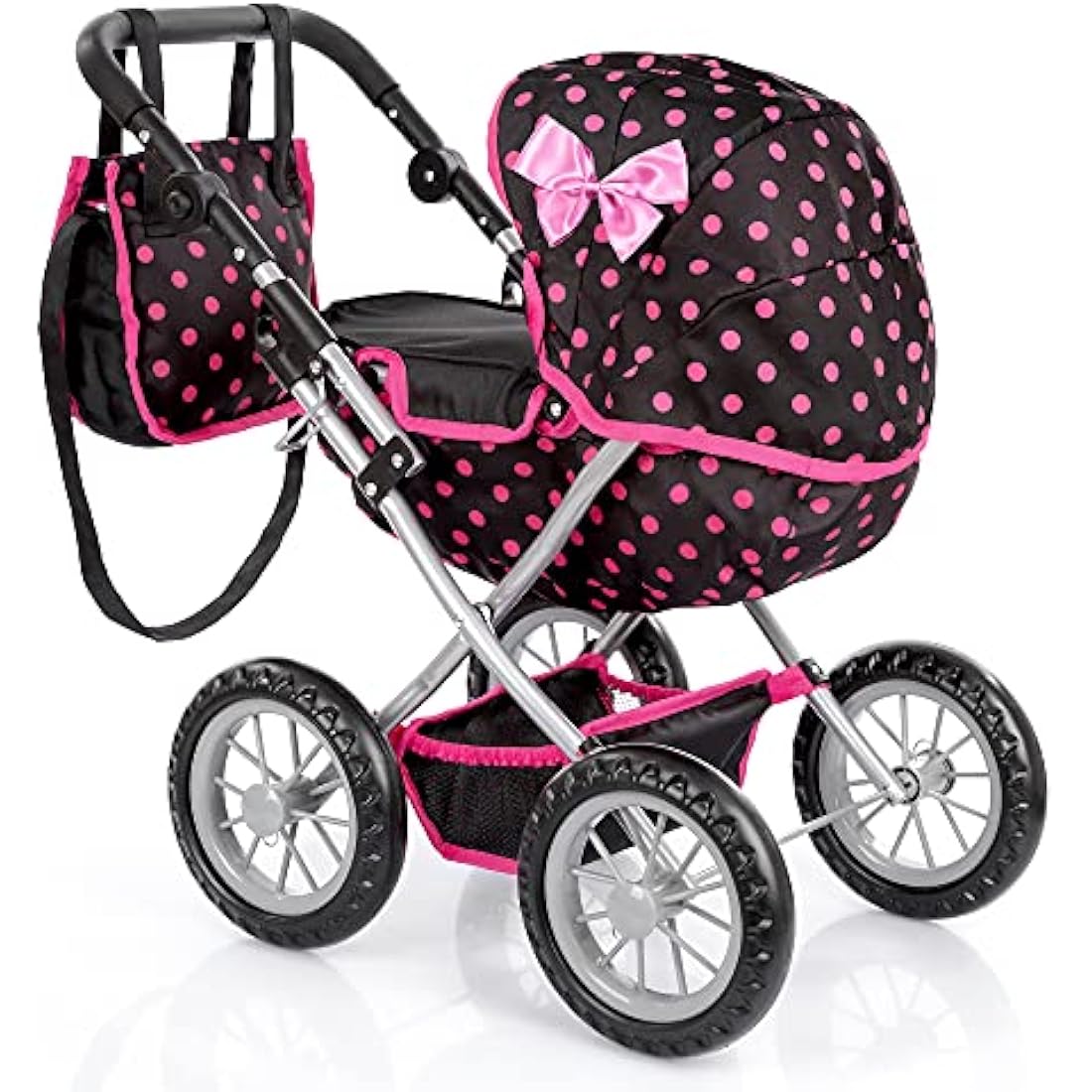 Kinderplay Dolls Pram | Toy Pram | Baby Doll Pram - Toy Pushchair | Dolls Buggy | Dolls Pushchair | Doll Stroller with Adjustable Handle (33-63 cm), model KP0262G