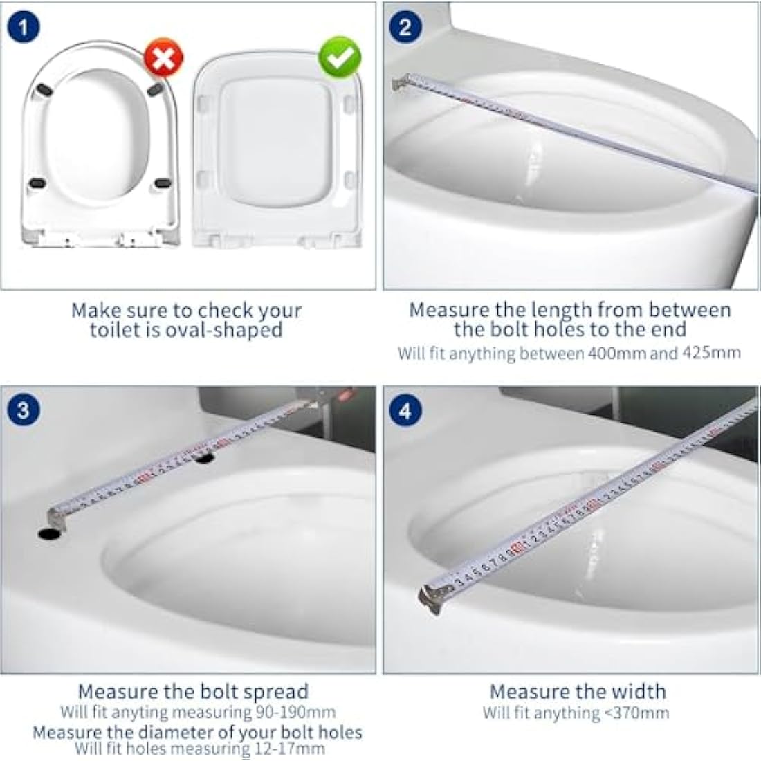 Mass Dynamic Square Toilet Seat- with Soft Close & Quick Release for Easy Cleaning, Universal Toilet Seat for Square Shaped Toilet Pans, Top Fixing Easy Installation (40.0cm L x 36cm W), White