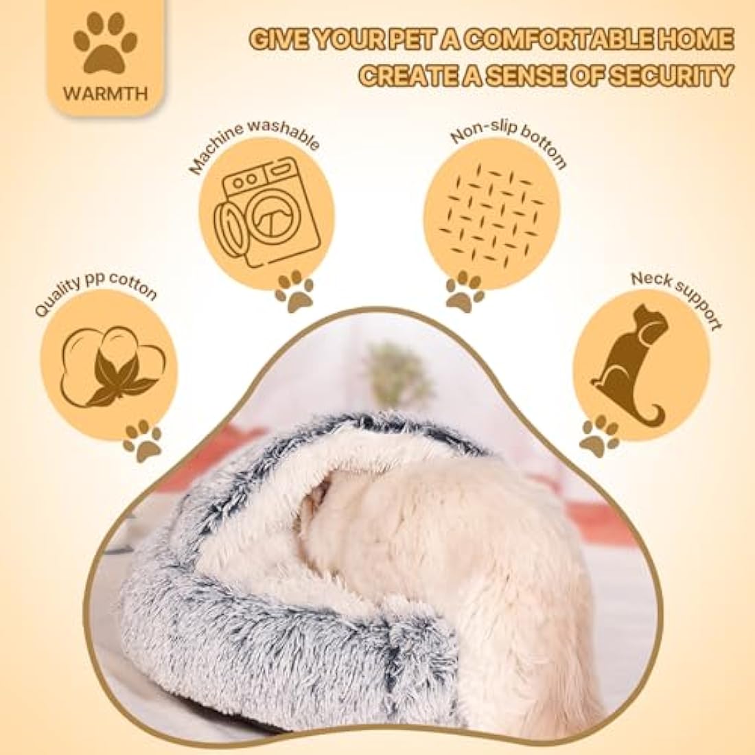 Calming Dog Bed Fluffy Plush Pet Bed under 10kg,Washable Anti Anxiety Small Medium Dog Bed,Indoor Cats Dogs Soft Warm Donut Cave Bed Patent No.: 6242416(Grey)