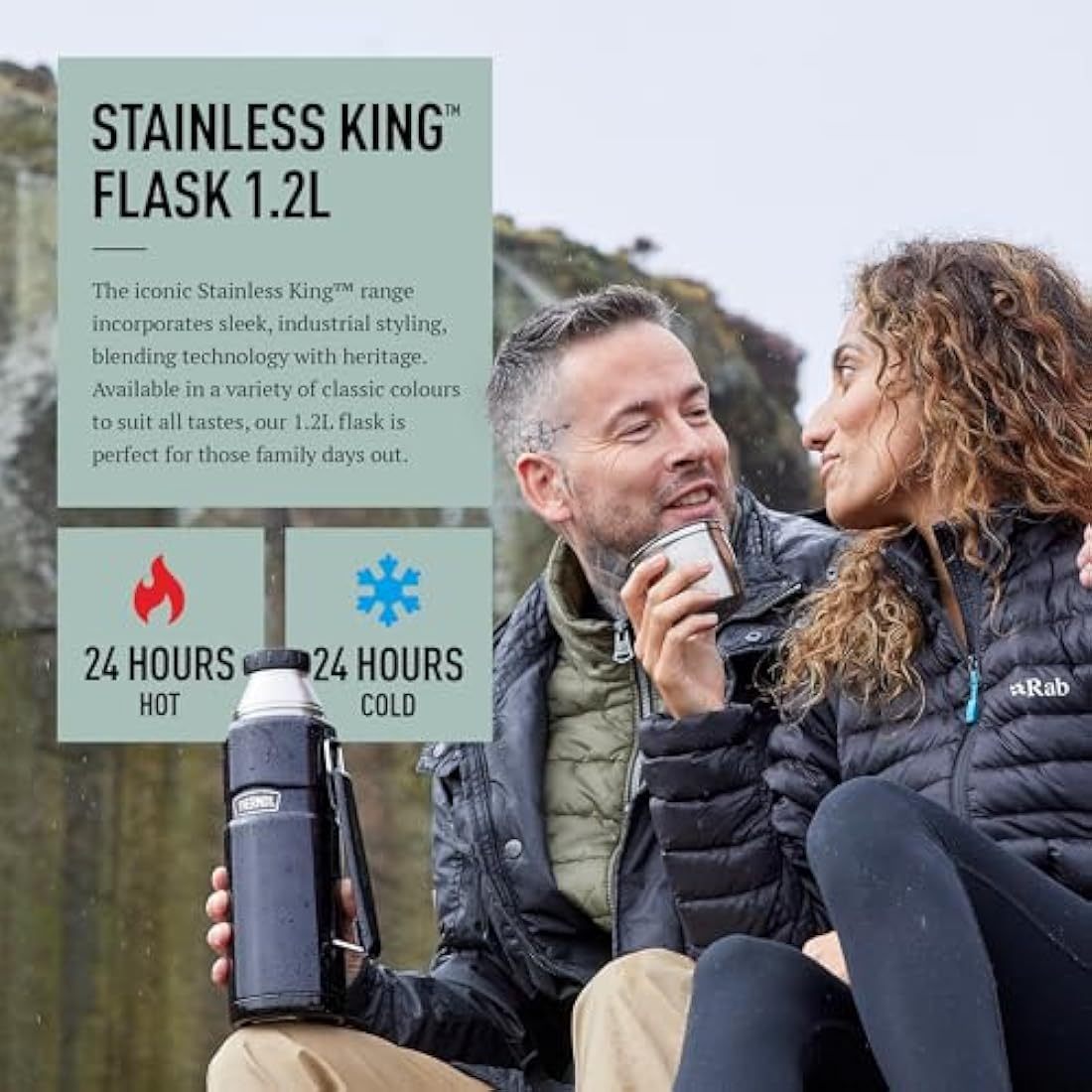 Thermos - Stainless King Duck Egg Travel Flask (1.2L), Premium Leak Proof Insulated Tea & Coffee Flask for Hot & Cold Drinks, Built-in Cup, Twist-Pour Stopper, BPA-Free, Durable Steel, Dishwasher Safe