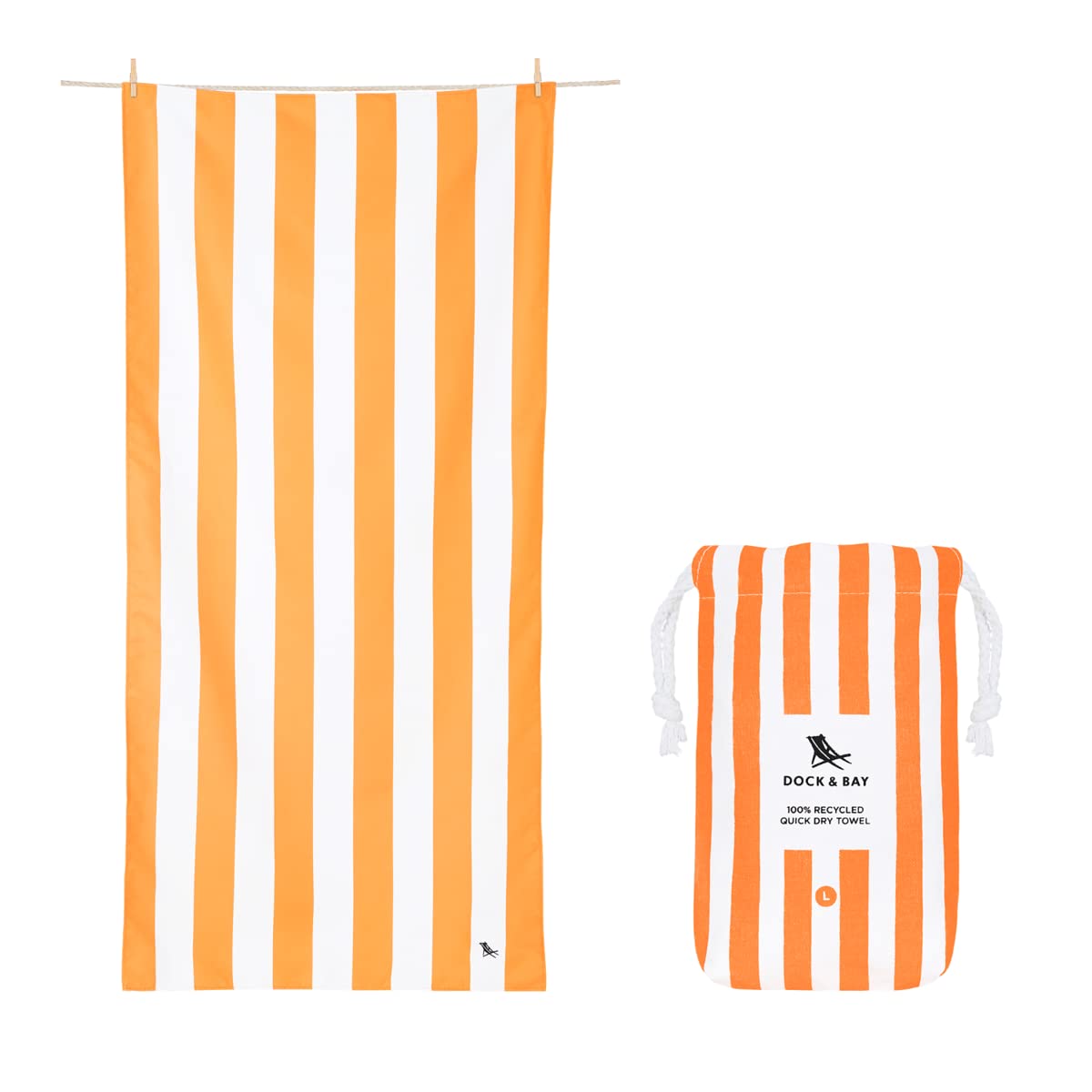 Dock & Bay Beach Towel - Quick Dry, Sand Free - Compact, Lightweight - 100% Recycled - Includes Bag - Cabana - Ipanema Orange - Extra Large (200x90cm,