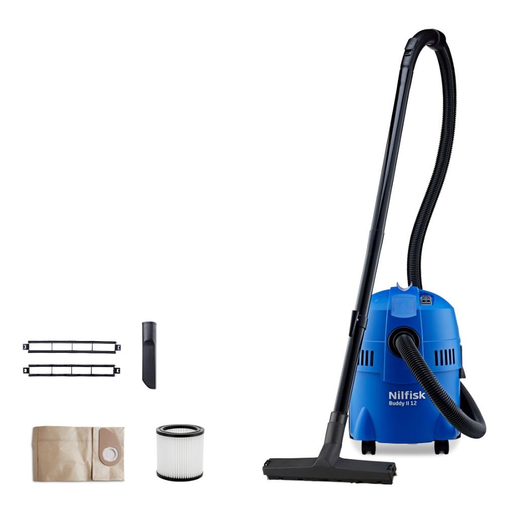 Nilfisk Buddy II 12L Wet and Dry Vacuum Cleaner - Home, Garden & Car Cleaner - Suction & Blowing Functions for Indoor & Outdoor (1200 W)
