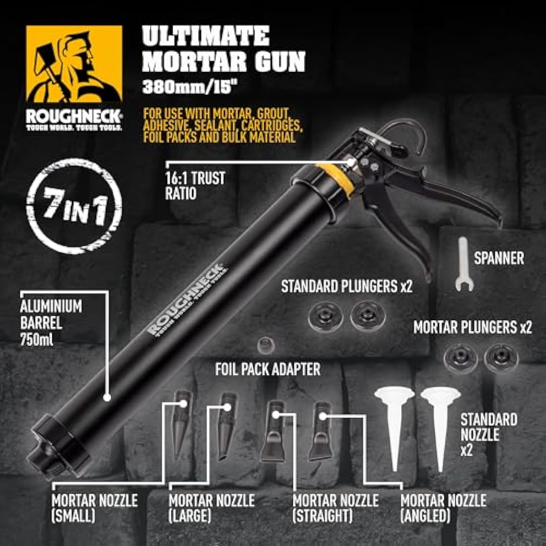 Roughneck ROU32150 Ultimate Mortar Gun - Heavy Duty Applicator for Mortar, Grout, Adhesives, Sealants - Back
