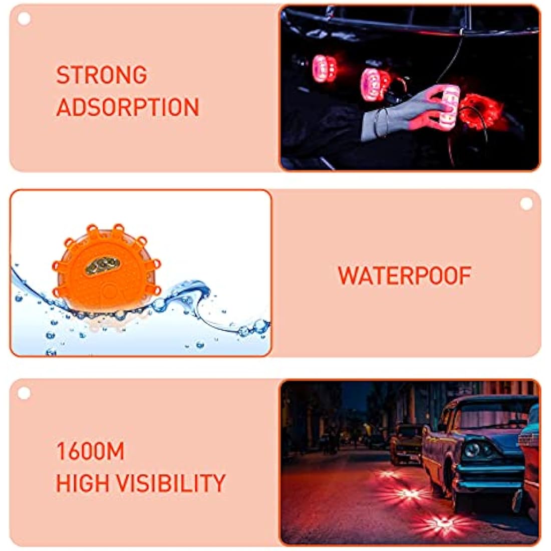 Kitgo 3 Pack LED Road Flares Flashlight Emergency Safety Warning Light Kit for Car Truck RV Vehicles Boat with Magnetic Base & Hook