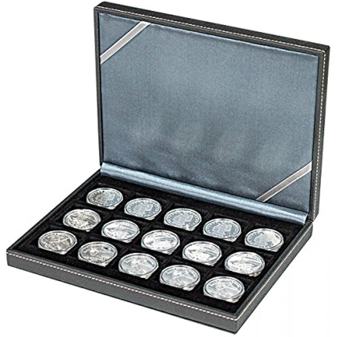 LINDNER Das Original Coin Case, 15 square compartments for coins or capsules with a diameter up to 40 mm, 1.0 liter, Black