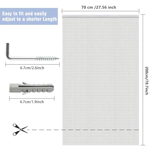 VerRich Silver Chain Curtain Door Fly Screens 70 x 200cm Aluminium Insect Screen for doorways