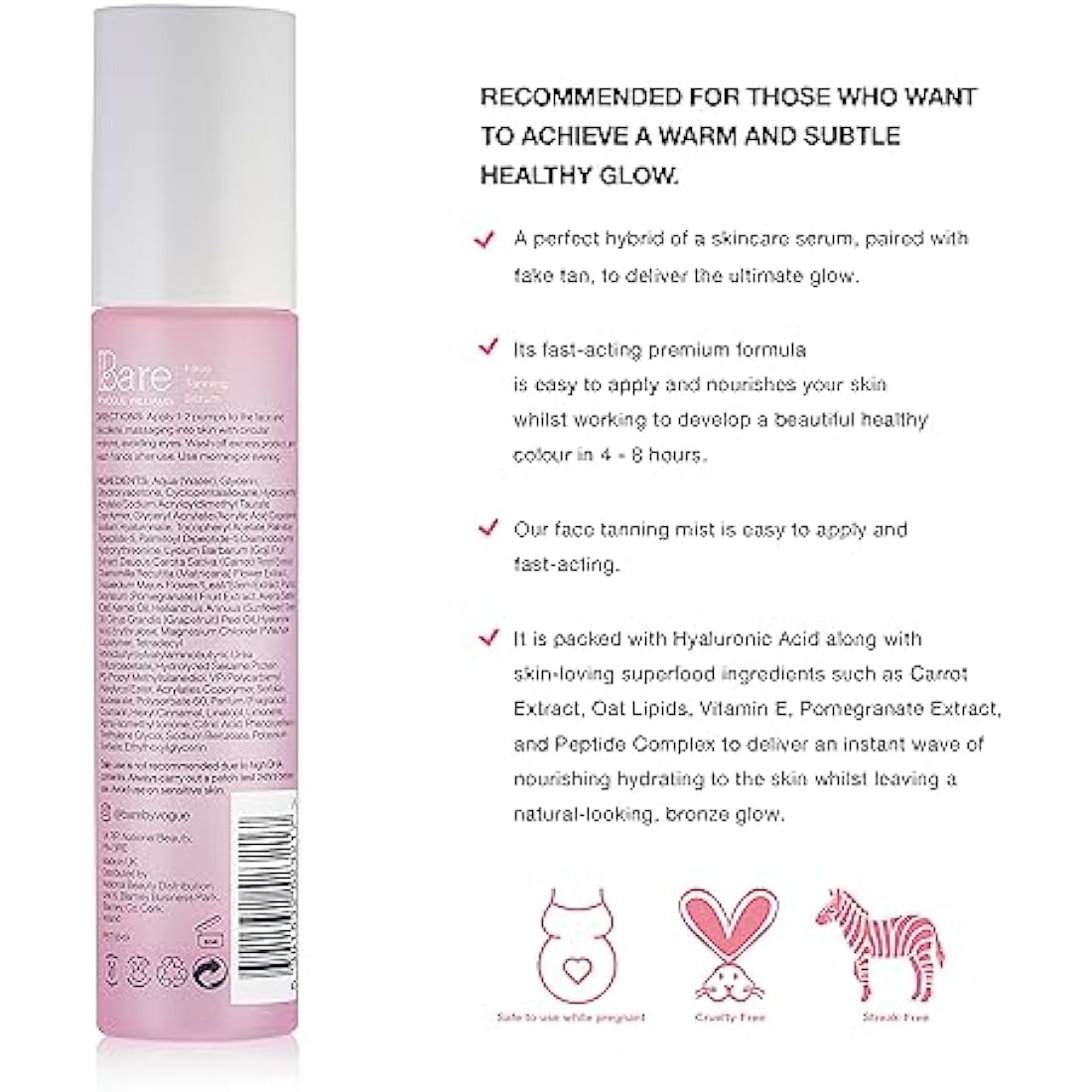 Bare by Vogue Light Face Tanning Serum - Achieve a Natural and Sun-Kissed Glow - Radiant Glow Hydrating Formula - Even and Streak-Free Application - Suitable for All Skin Types