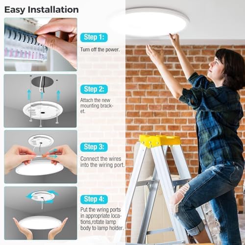 libtit 24W Bathroom Lights Ceiling, 33CM 2400LM Ultra-Slim Kitchen Lights Ceiling,3000K/4500K/6000K Modern Led Flush Mount Ceiling Light Fixture for Bedroom, Office, Hallway,2Pack