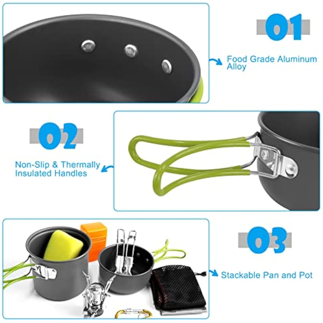 AUTOPkio Camping Cooking Set, Outdoor Camping Pans Pots and Stove - Non Stick Folding Cookware Kit for BBQ Picnic Hiking Backpacking Travel 1-2 Person Use