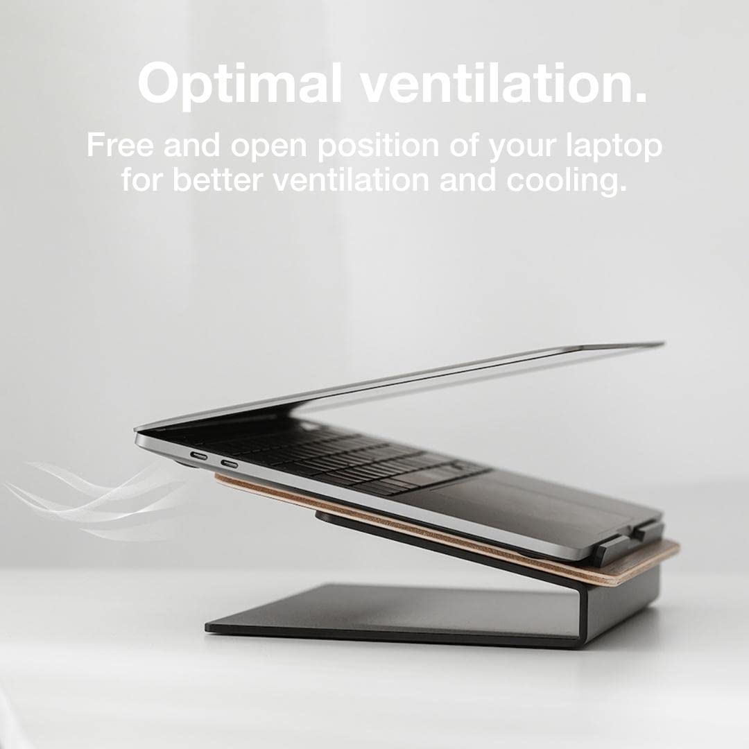 Woodcessories - Wooden laptop stand compatible with 10 - 16 inch MacBook stand, ergonomic laptop holder made of walnut wood