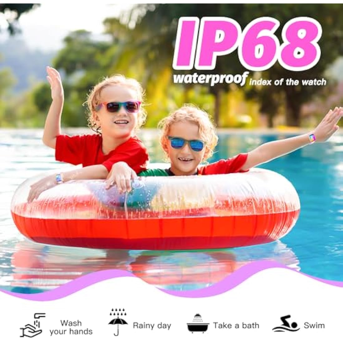 Kids Smart Watch for Girls,IP68 Waterproof Kids Fitness Tracker Watch with 1.5 Inch DIY Face,Heart Rate Sleep Monitor,19 Sport Modes,Calories Counter,Alarm Clock,Great Gifts for Children 6+ (Pink)