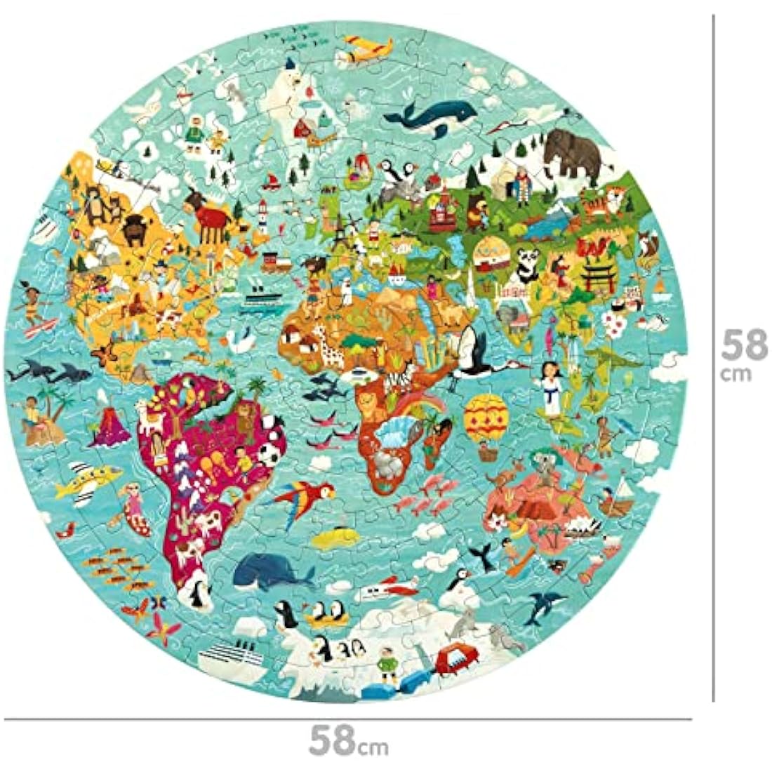 Boppi puzzles for 5+ year olds / 150 Piece Round Circle Jigsaw Puzzles for Kids Aged 5-8 Made with 100% Recycled Card – World Map