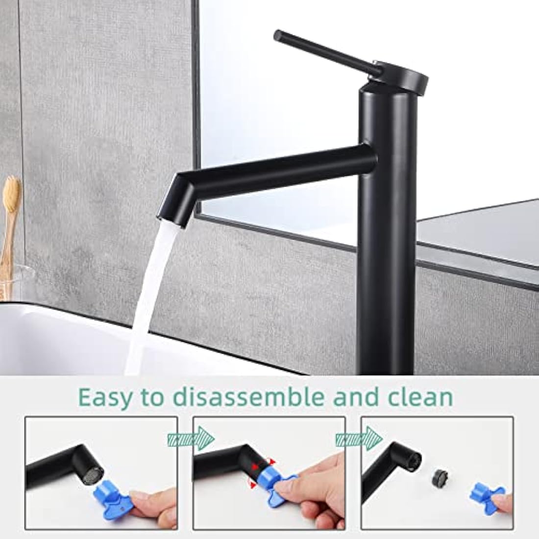 Black Bathroom Taps Countertop Basin Tall Faucet Washroom Sink High Rise Single Lever Mixer tap SHANFO MB01E-T