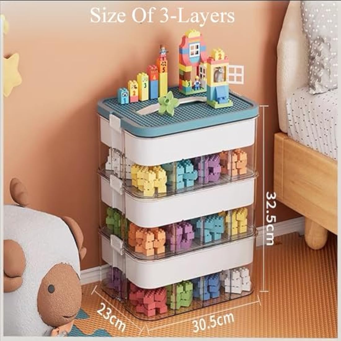 MueJah Storage Organizer for Lego, 3 Tier Stackable Storage Bin Transparent Building Bricks Puzzle Craft Plastic Container Organizing Sorter, Green
