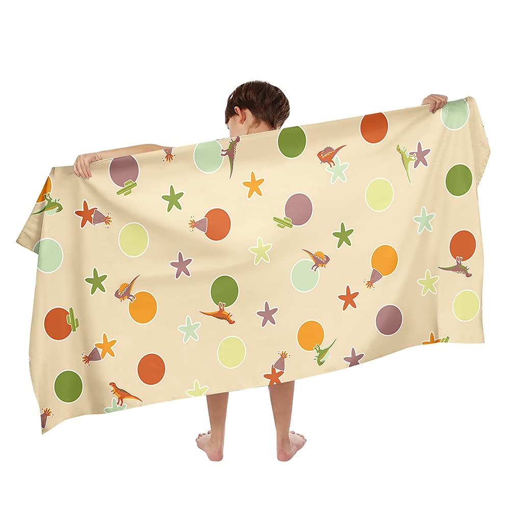 Ulticool Microfibre Children's Beach Towel 140 x 70 cm - Cat Dinosaur Blue - Lightweight Quick-Drying Travel Towel