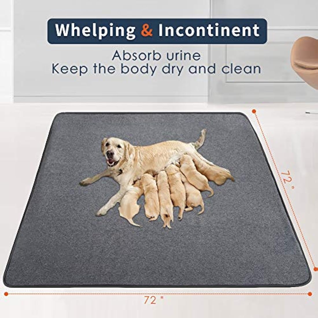 ULIGOTA Extra Large Washable Dog Pee Pad 182x182cm Non-Slip Pet Playpen Mat Waterproof Reusable Floor Mat for Puppy/Senior Dog Whelping Incontinence Housebreaking
