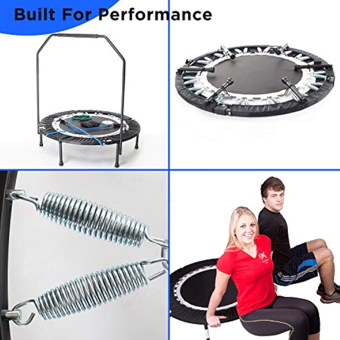 British Brand MaXimus PRO Folding Rebounder Fitness Trampoline | Voted #1 Indoor Mini Exercise Trampoline For Adults With Handlebar | Storage Bag, Resistance Bands, Free Awesome ONLINE & DVD Workouts!