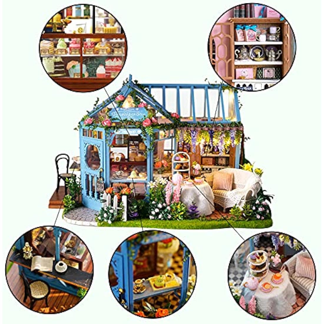CUTEROOM DIY Wooden Dolls House Handcraft Miniature Kit Model & Furniture-Rose Garden Tea House