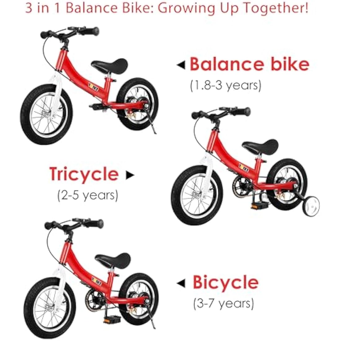 YBIKE Balance Bike 2 in 1,The Dual Use of a kids' Balance Bikes and Kids Bike, for 2 3 4 5 6 7 Years Old -12 14 16 Inches with Training Theory, Brake, Pedal