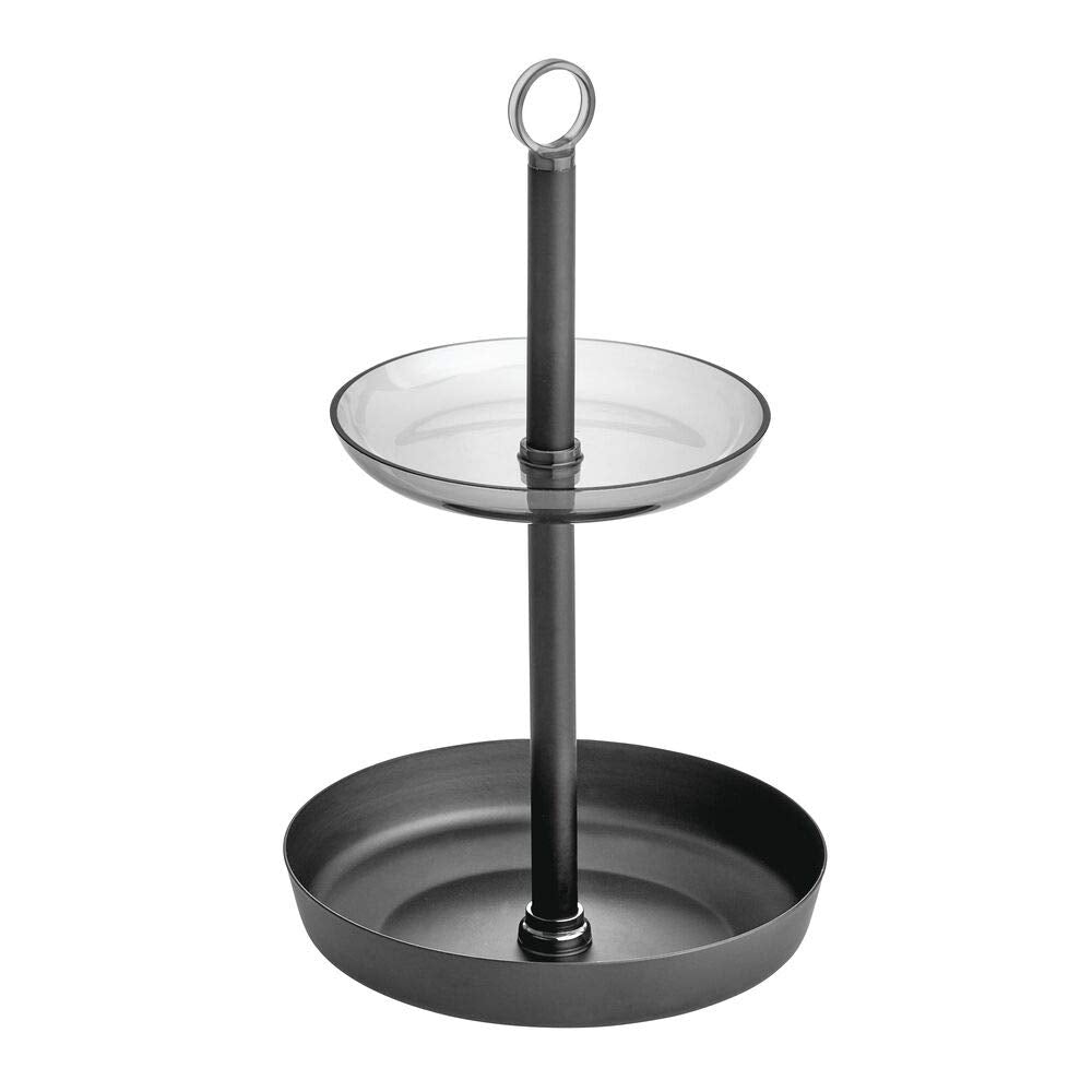 iDesign Austin Accessory, Two Makeup Stand, Tiered Tray Crafted from Plastic and Metal, Matte Black, 15.2 cm in diameter x 25.6 cm