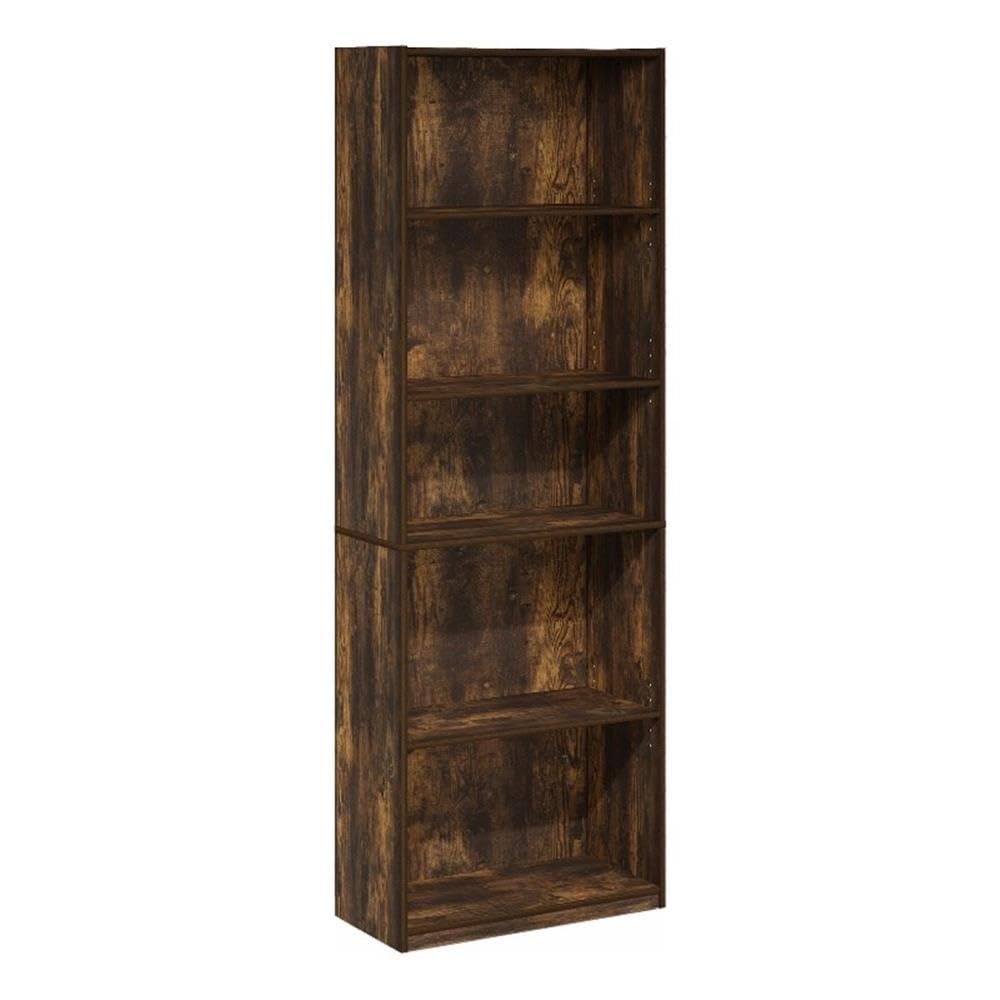 Furinno GEHRY Book Shelf, 5-Tier Bookshelf, Bookcase with Adjustable Shelves, 29.5 x 63 x 181.4 cm, for Living Room, Bedroom, Home Office, Amber Pine