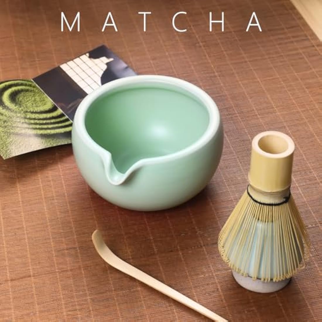 Artcome 7 Pcs Complete Matcha Tea Ceremony Kit - Bowl, Whisk, Scoop, Strainer, Powder, Set for Usucha, Koicha, Latte (Green)