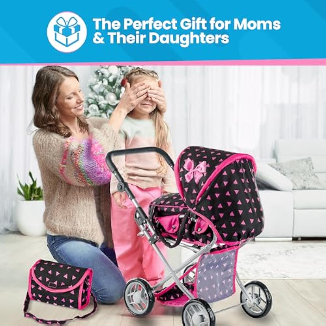 Kinderplay Dolls Pram | 3-in-1 Toy Pram | Baby Doll Pram - Toy Pushchair | Dolls Buggy | Dolls Pushchair | Doll Stroller with Adjustable Handle (36.5-64 cm), model KP0200R