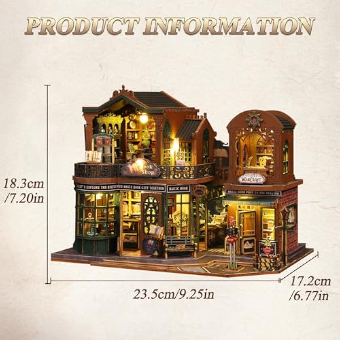 Mostop DIY Miniature Dollhouse Kit, Wooden Dollhouse Kit Miniature House Kit with LED Light and Movements,Creative Room Idea for Kids/Adults Magic House DIY Kits (Twilight BOOK City)
