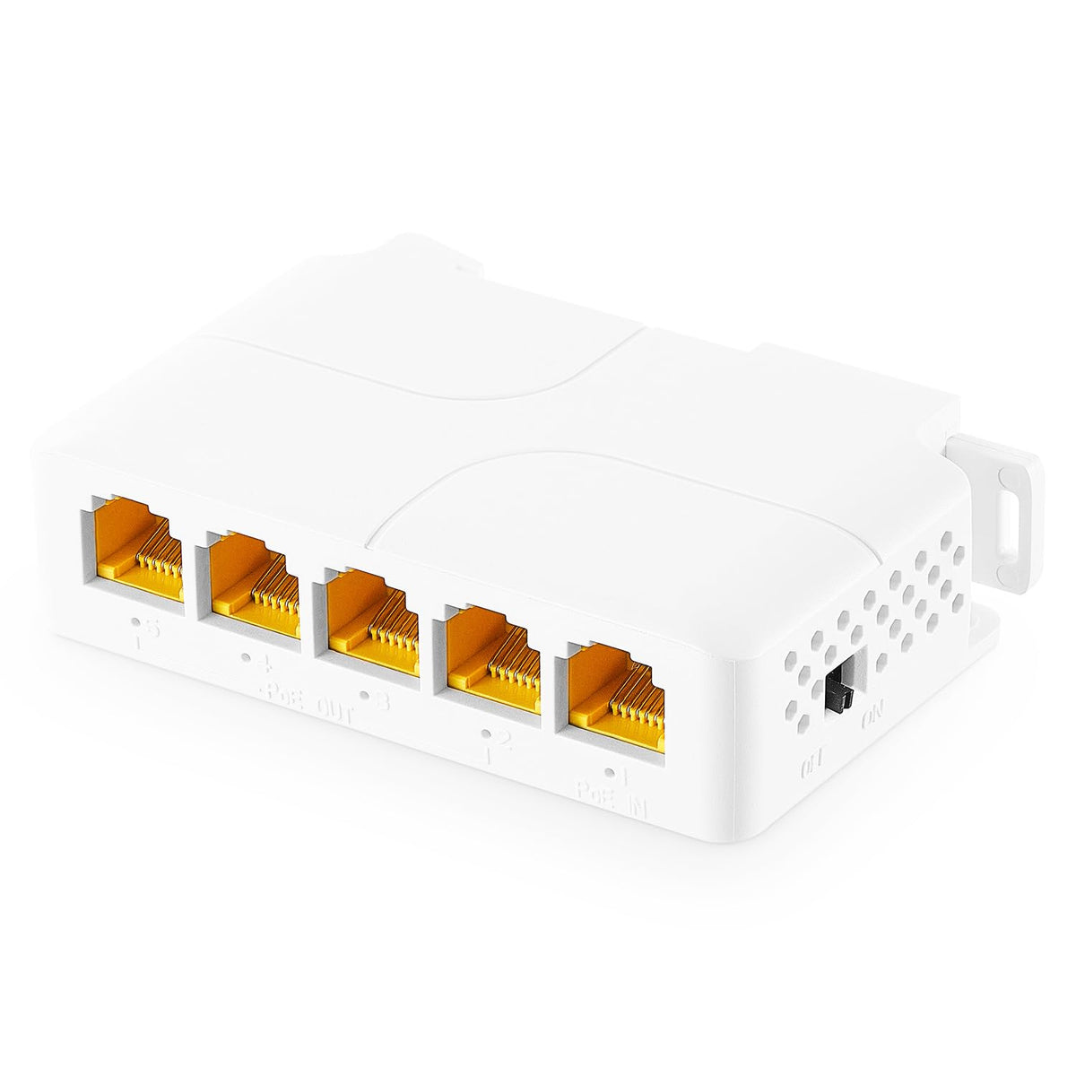 Binardat Gigabit PoE Passthrough Switch, 1 PoE in 4 PoE Out Extender, IEEE802.3af/at/bt PoE Powered 90W, 10/100/1000Mbps Ethernet, Din Rail & Wall