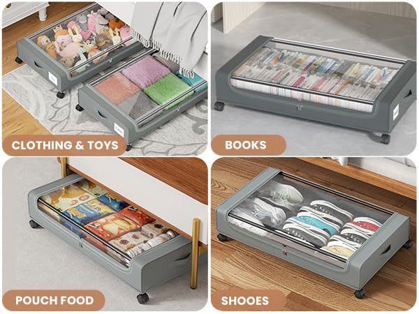PHINOX Large Fabric Under Bed Storage on Wheels & Dust Cover, Grey, 2 PCS