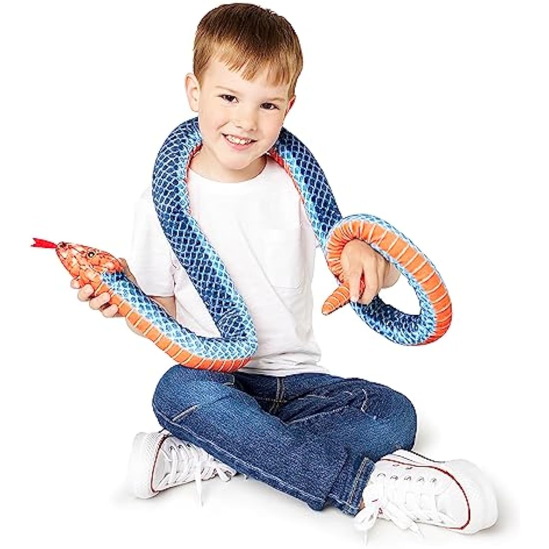 Zappi Co Kids Stuffed Soft Cuddly Plush Snake Toy - Part of Safari Animals Collection: Realistic and Lifelike, Perfect for Kids (180 cm Length)(Blue Coral Snake)