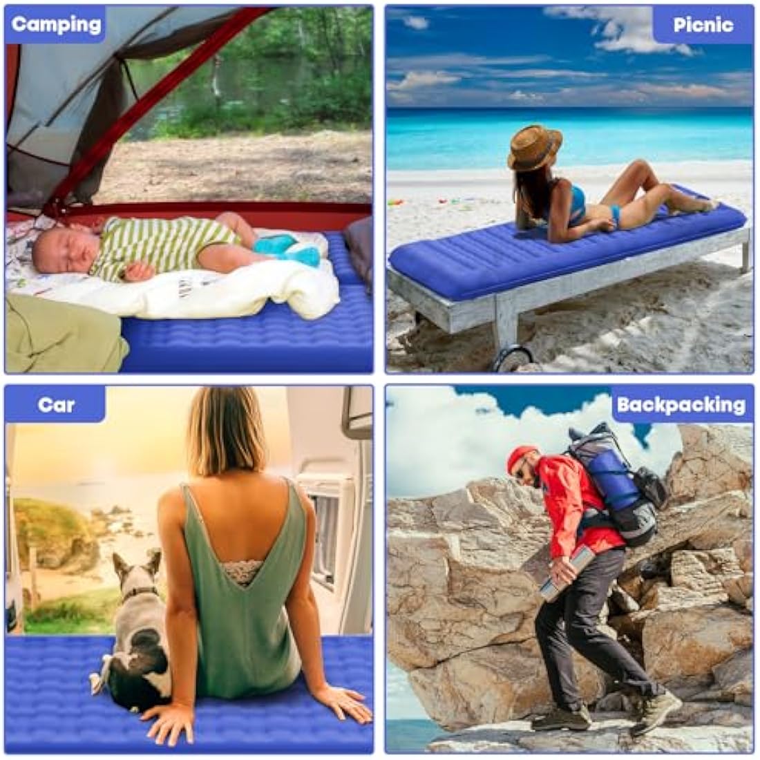 MAMBAKOTR Camping Air Bed 12-15CM Extra Thick, Reinforced Support Structure with Built-in Foot Pump and Pillow Portable Camping Sleeping Mat Air Mattress for Tent Backpacking Hiking Travel