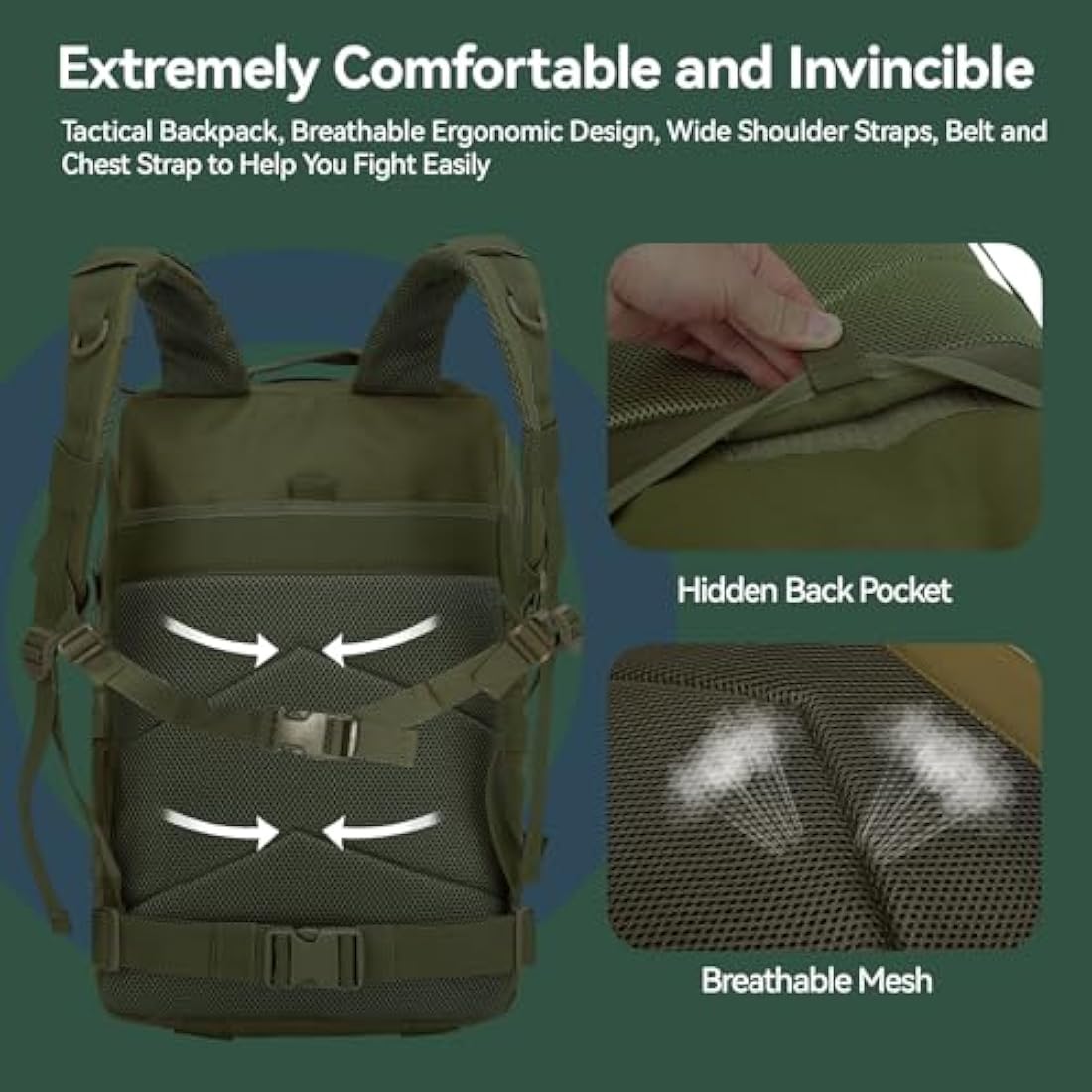 Delgeo 45L Military Tactical Backpacks Molle Army Assault Pack 3 Day Bug Out Bag Hiking Treeking Camouflage Hunting Rucksack