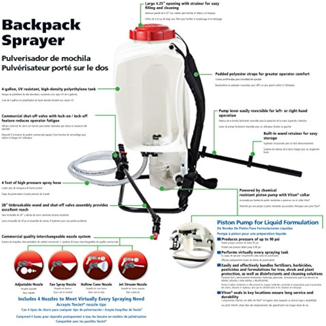 SOLO 425 4-Gallon Professional Piston Backpack Sprayer, Wide Pressure Range up to 90 psi